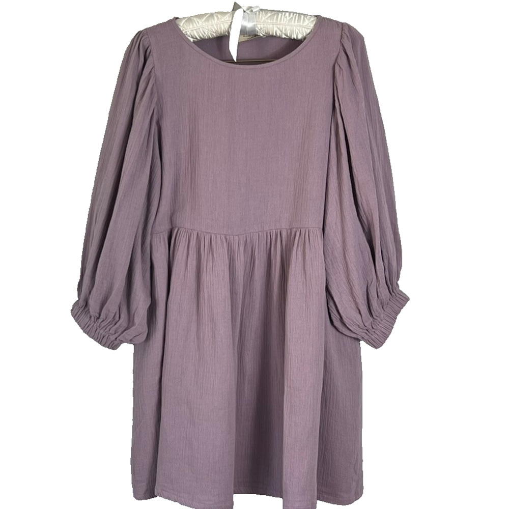 Audrey 3+1 Tunic Dress Balloon Puff Sleeves Purple Womens Size M Gauzy